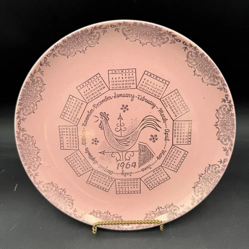 1964 Calendar Plate by TAYLOR, SMITH & TAYLOR (TS&T) Pebbleford Pink Coupe